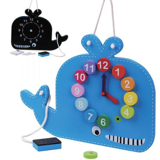 Blue whale clock and blackboard-Squidling Toys